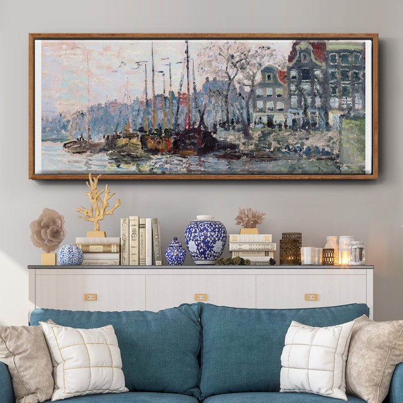 Vue du Kromme Waal à Amsterdam - toile encadrée, H 20 po x l 50 po