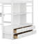 Lit mezzanine double avec bureau intégré avec deux tiroirs, tablettes de rangement et tiroirs