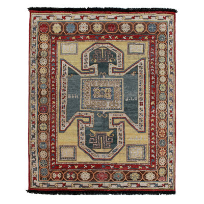Classic Tribal Rug In Blue, Red, Beige-Brown Geometric Pattern