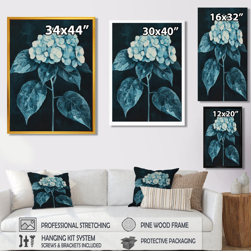 Hortensias monochromes dans l'ombre du jardin II - impressions sur toile florales, H 44 po x l 34 po, Blanc