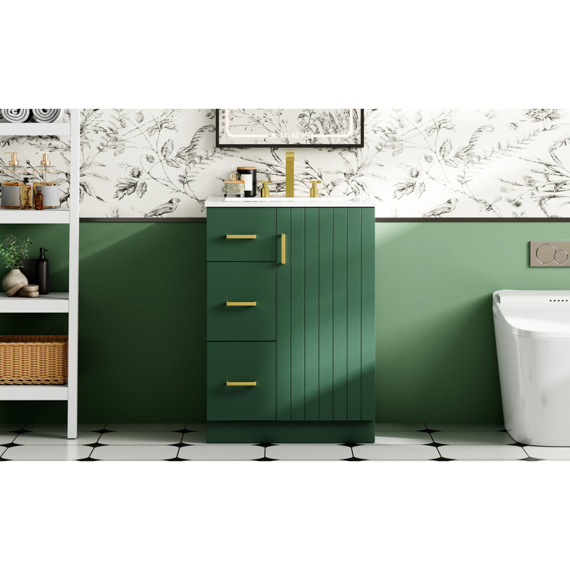 Meuble-lavabo moderne de 24 pouces avec lavabo, 2 tiroirs et porte à fermeture douce