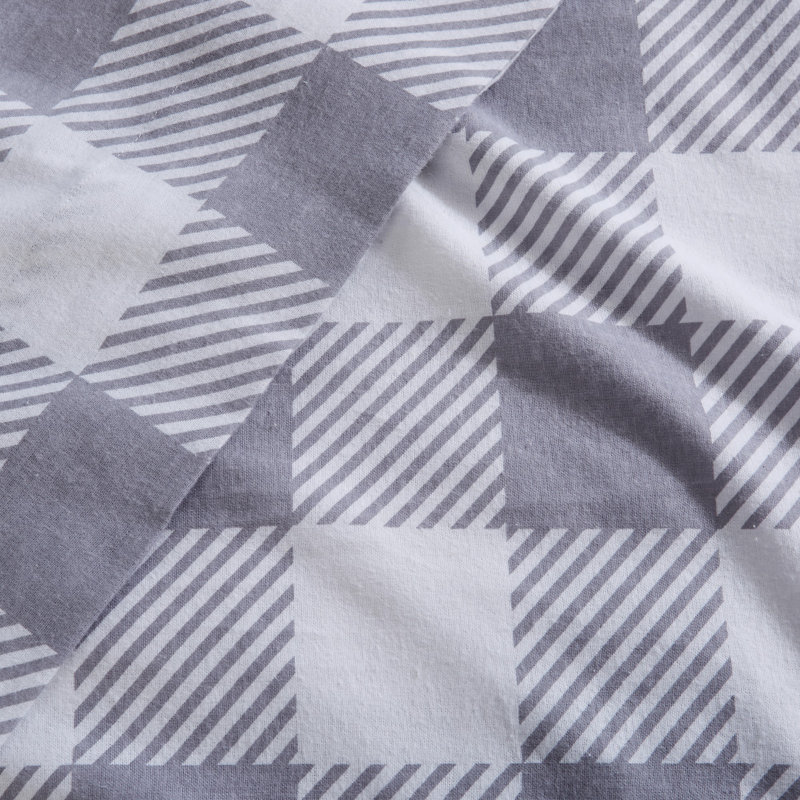 Ensemble de draps 100% flanelle 400 fils 400 fils, Ensemble de draps pour lit simple avec deux taies , Carreaux gris Buffalo