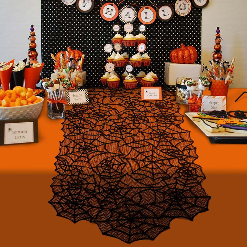 Chemin de table 80 po x 20 po en dentelle de polyester pour Halloween