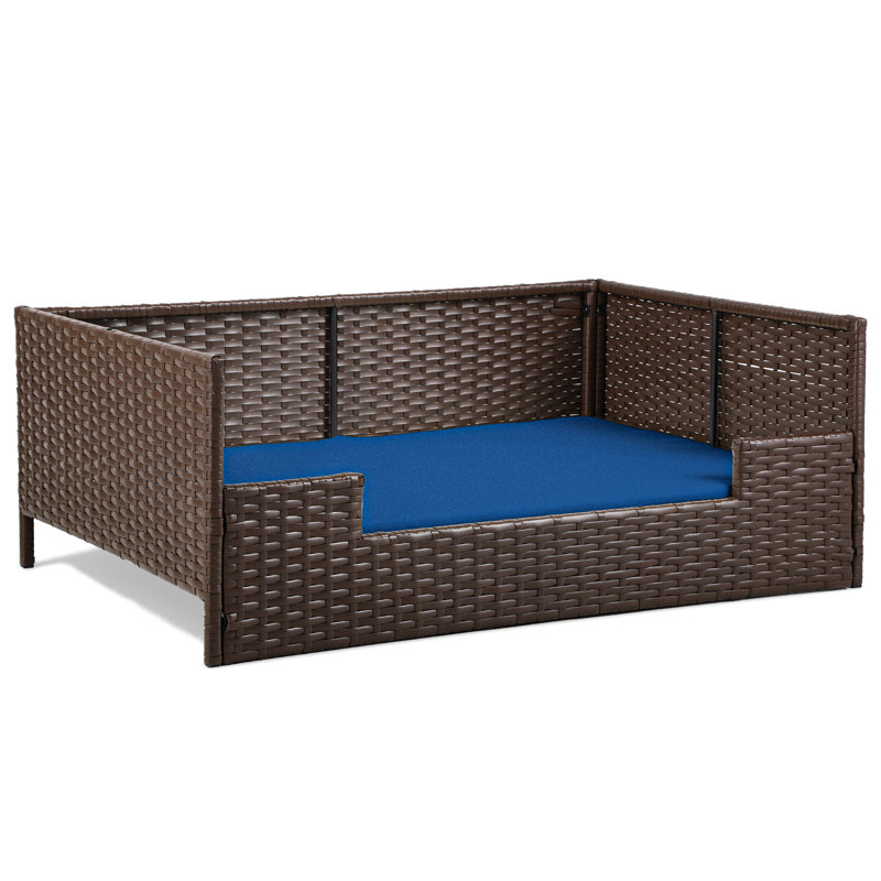 Canapé-lit en rotin et osier pour chien ou chat, Bleu, H 15 po x l 38,6 po x P 26,4 po