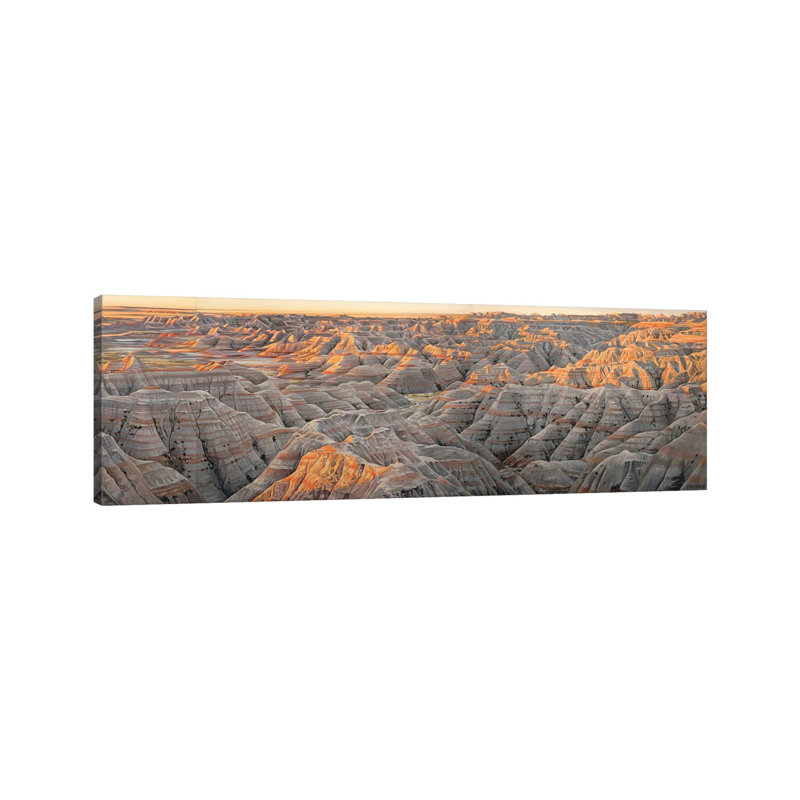 Badlands (the Wall) At Sunrise by Nick Savides - Wrapped Canvas Panoramic Print