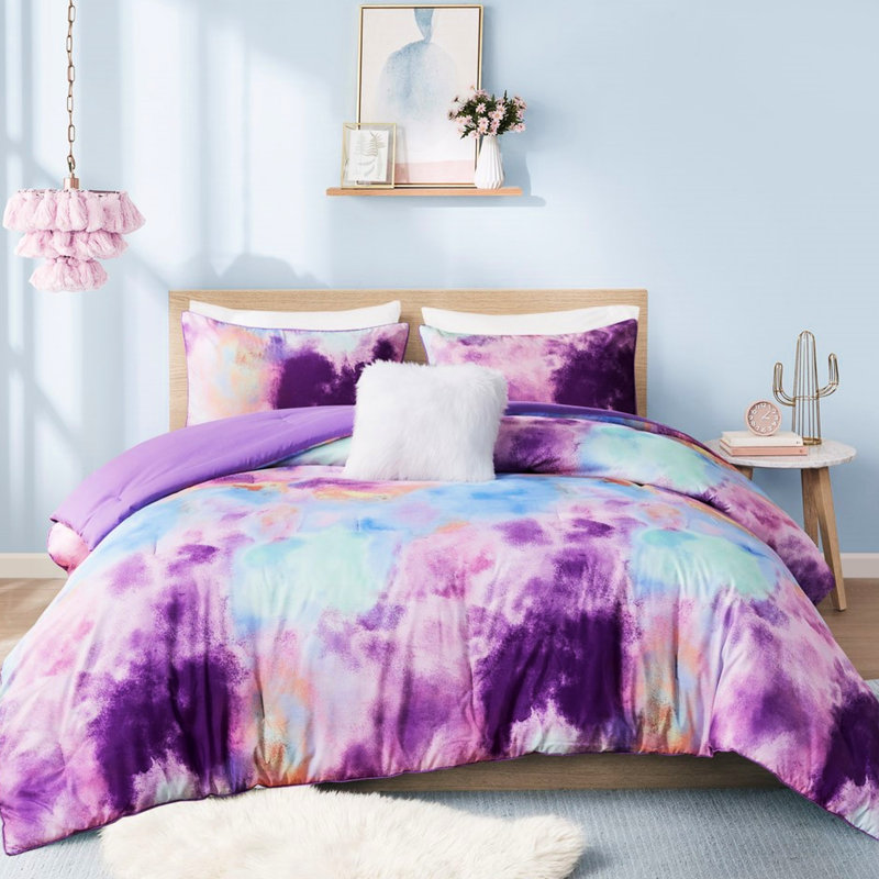 Édredon simple / simple TG Tie Dye Dye, lavable à la machine, bord passepoilé, 1 édredon décoratif multicolore pour TG, traitement, microfibre douce, carré