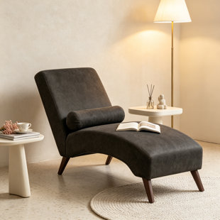 Chaise longue moderne Gery Mid-Century avec traversin, méridienne incurvée pour le salon, coin lecture, capacité de 400 livres