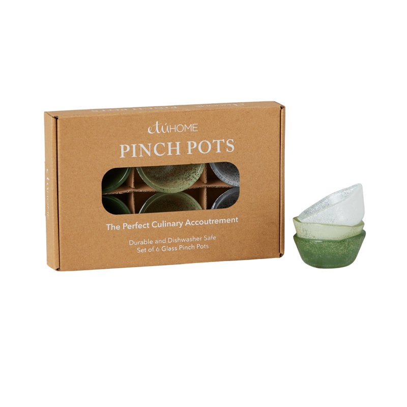 Glass Pinch Pots, White/Sage Green/Spruce Green