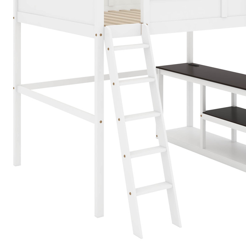 Queen Size Loft Bed With Desk,Shelf And USB