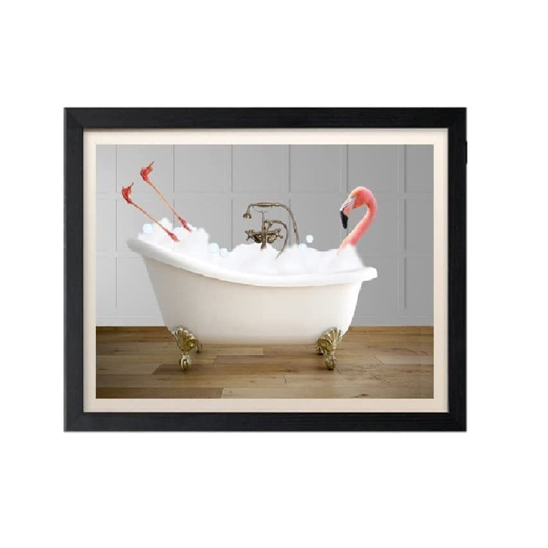 Flamingo In Bath Print - Funny Bathroom Wall Art - Pink Flamingo Picture - Quirky Toilet Bathroom - Pink Flamingo - No Frame Print