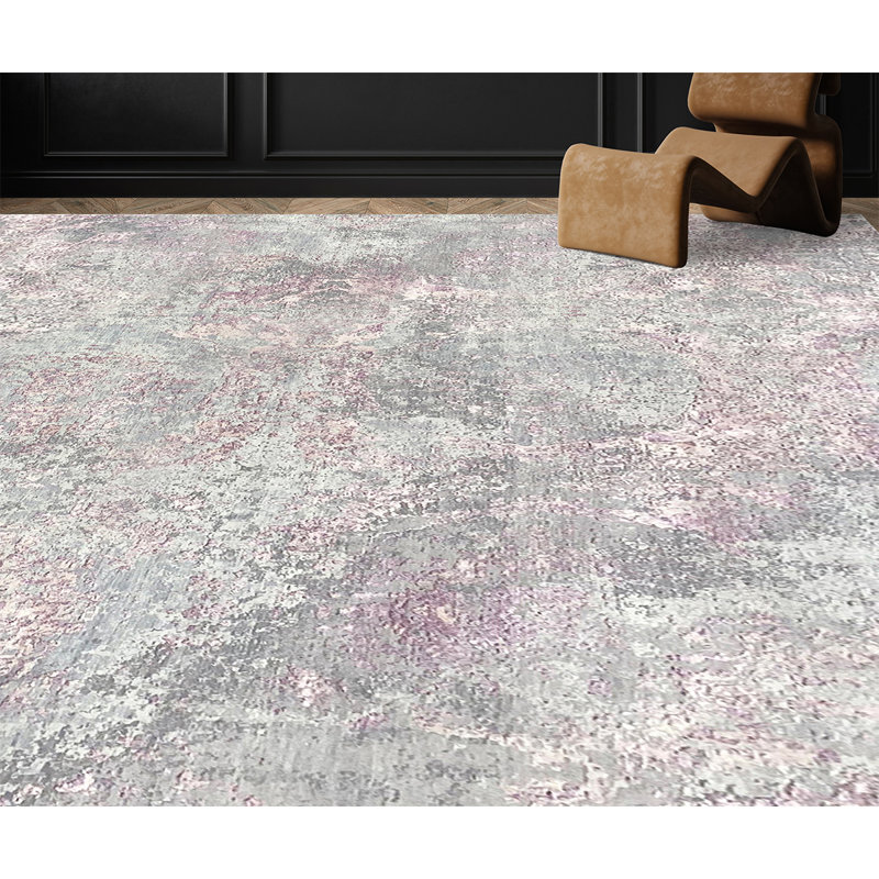 Abstract Area Rug in Gray/Pink, Rectangle 5' x 8'