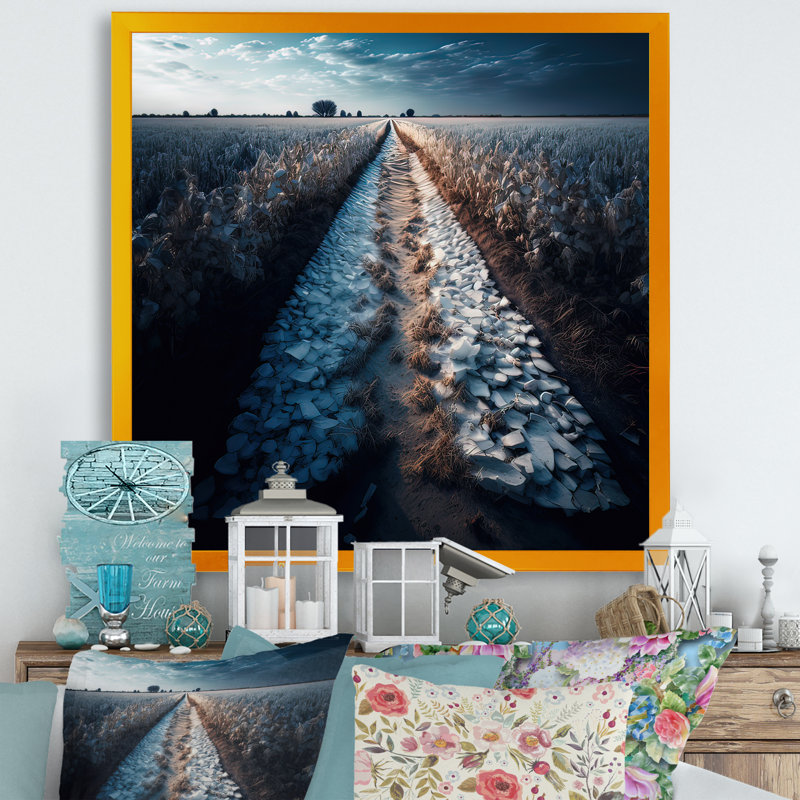 Sentier au milieu d'un champ II - impression sur toile, H 24 po x l 24 po x P 1 po, Impression dorée sur toile encadrée