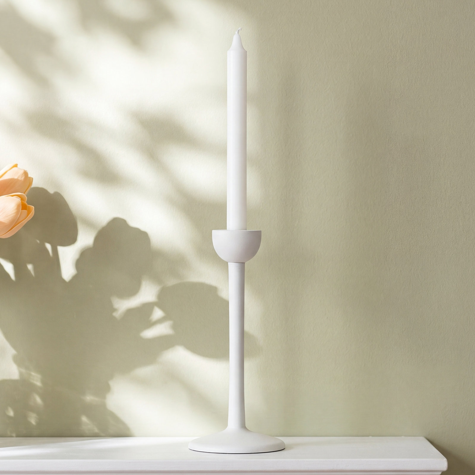 Giedre Aluminum Candlestick Holder, White, 12.5" H x 5" W x 5" D