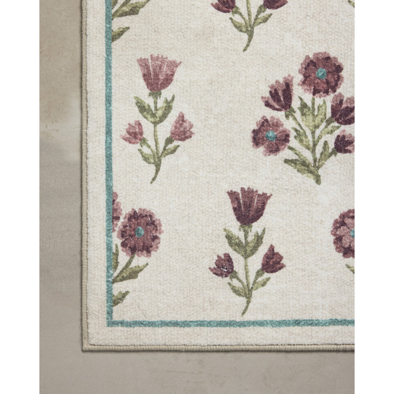 Clove Bath Mat, 1'-10" x 5', Ivory / Plum