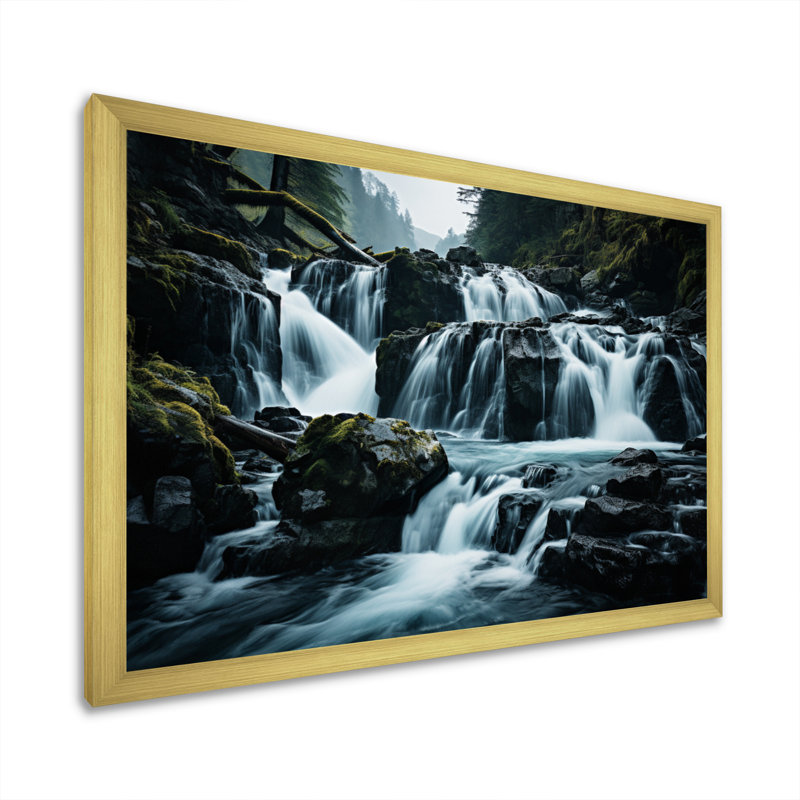 Cascade éternelle II - impressions sur toile paysages, H 12 po x l 20 po x P 1 po, Cadre doré à une seule photo