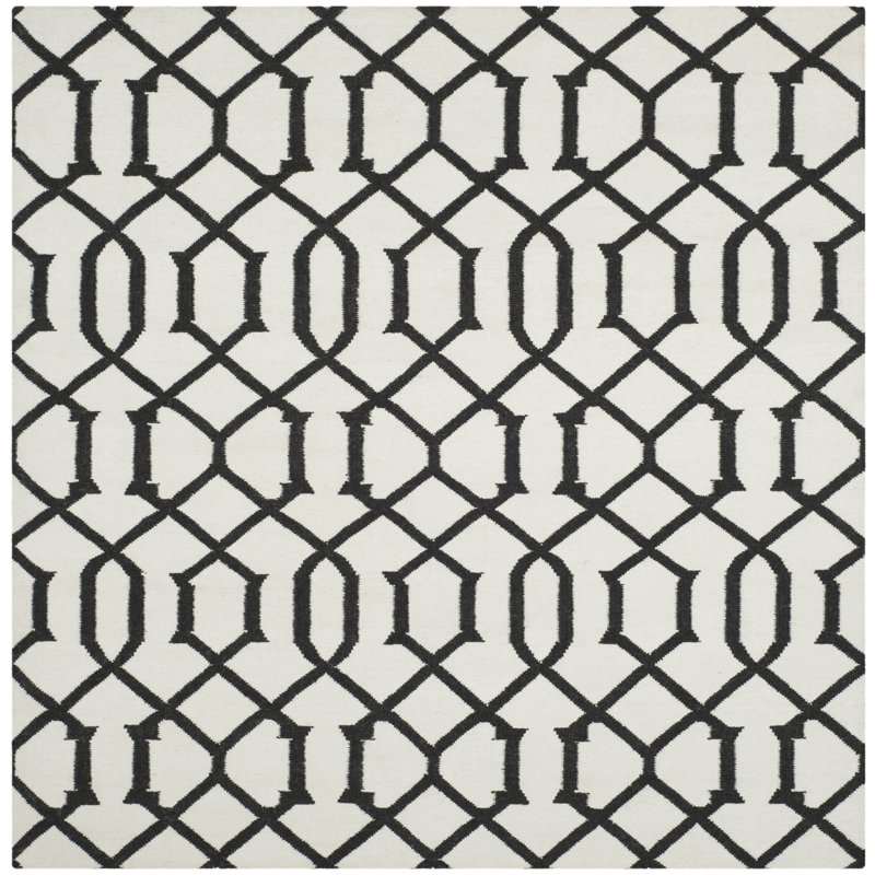 Alona Hand Woven Flat Weave Wool Geometric Rug, Square 6' x 6'