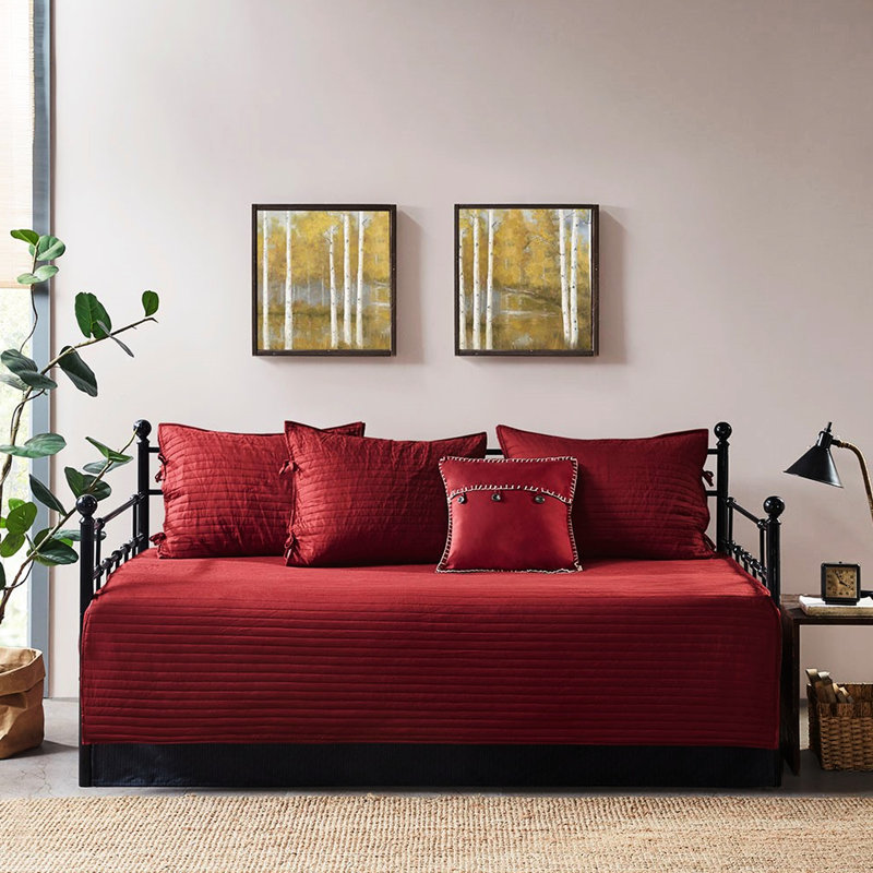 Twin Daybed Cover - 6 Pieces, Reversible Red Plaid, With Cotton Fill For A Peaceful And Relaxing Bedroom, Includes , Shams, Decorative Pillow, Lodge Theme Bedroom Atmosphere, Inspired