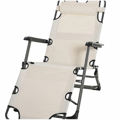 Méridienne pliante pour l'extérieur Outsunny, chaise de bronzage 2 en 1 avec coussin et poche, chaise de piscine réglable pour plage, patio, pelouse, terrasse, blanc crème