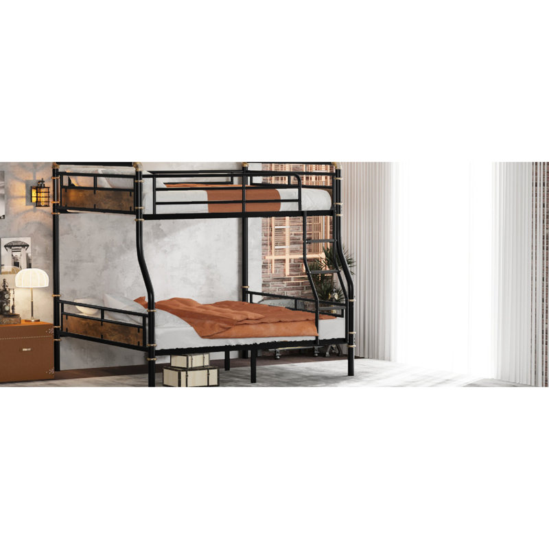 Full Xl Over Queen Bunk Bed, Rustic Accent, Metal, Black Bed Queen, Functional And Attractive, Metal