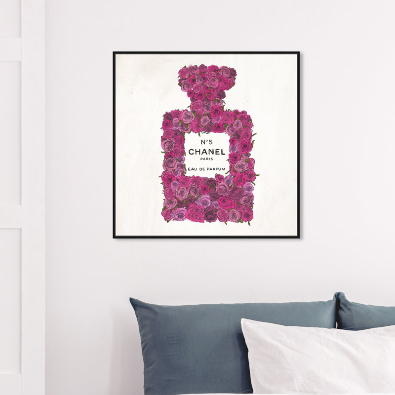 «Number 5 Rose», peinture sur toile, Encadrement doré, H 30 po x l 30 po