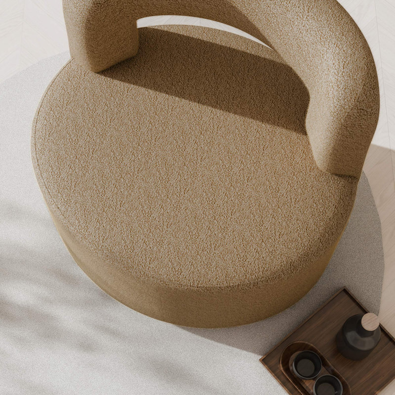 Teddy Accent Chair with Open-Back, 360°Rotating Base,, Brown Polyester