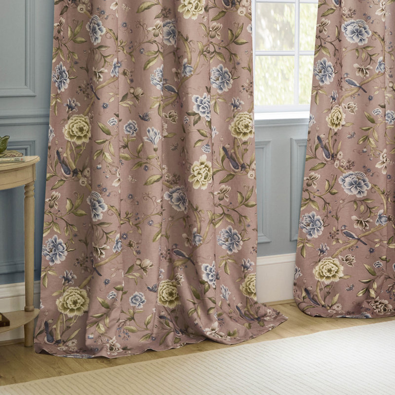 Porcelain Garden Room Darkening Curtain Panel Pair, Pink, 46.06cm Width x 137cm Drop