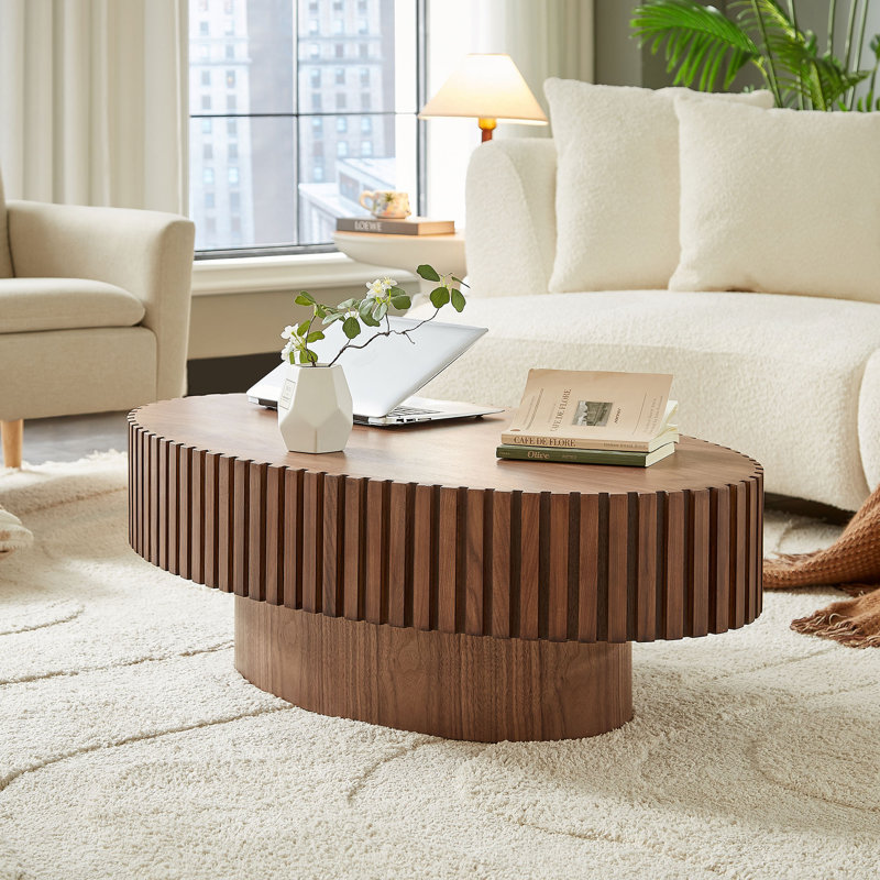 Oval Coffee Table, Espresso Wood, 13.38" H x 43.7" W x 24.8" D