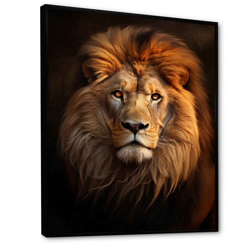 Lion Regal Majesty Lion On Canvas Print, 32" H x 24" W x 1" D, Black Floater Framed