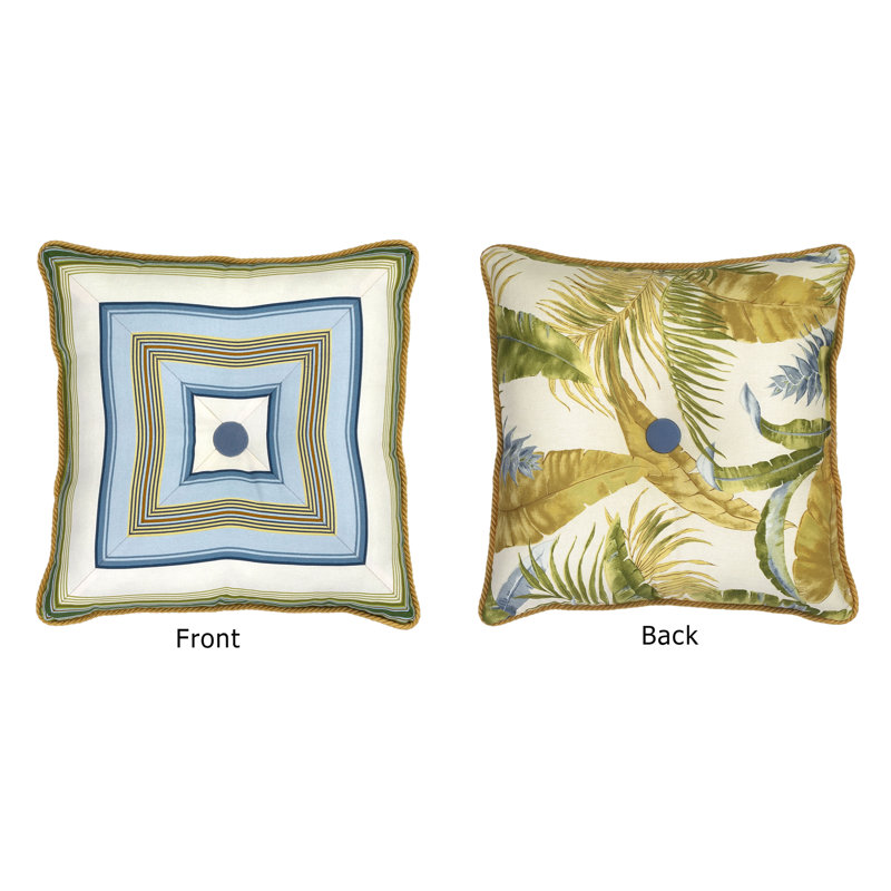 Cayman II 17" Square Cotton Pillow with Stripes and Floral