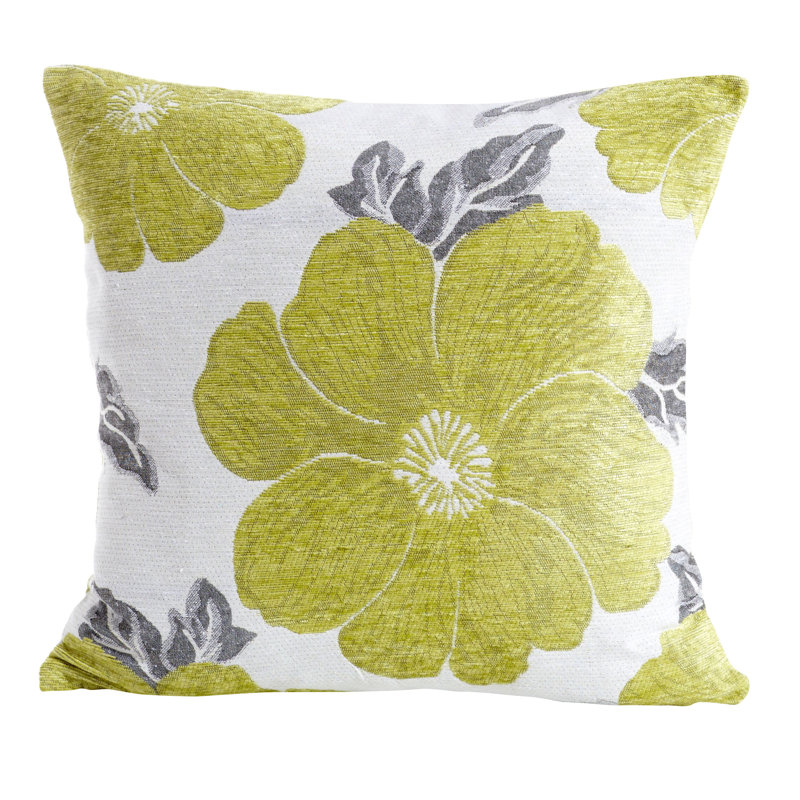 Darionte Poppy Floral Cushion Cover with Filler Pad, Lime, 45 x 45cm