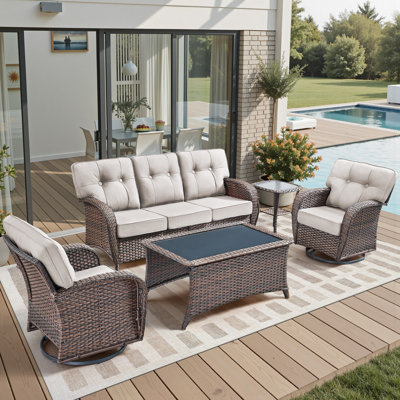 5-Piece Patio Furniture  Sofa Set, All-Weather Outdoor Seating Set With Swivel Glider Chairs