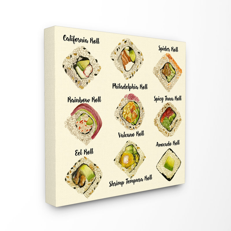 «Sushi rouleau illustration graphique», reproduction d'impression, Toile tendue, H 30 po x l 30 po
