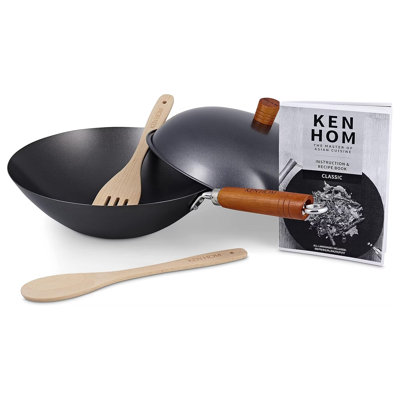 Ken Hom Non-Stick Carbon Steel Wok Set with Lid