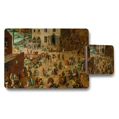 Medieval Market Scene Placemats And Coaster Set For Dining