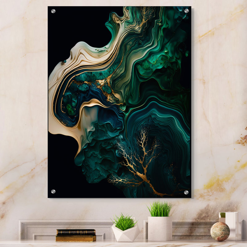 «Abstract Geode Marble I», art mural abstrait en marbre, H 32 po x l 16 po