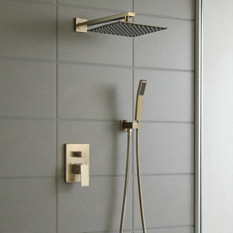Complete Shower System with Rough-in Valve with 12 Inches Rain Shower Head, Brushed Gold