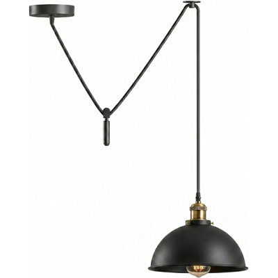 Industrial Pendant Light with Metal Dome Shade, Adjustable 2M Hanging Cord, E26 Ceiling Lamp for Kitchen Island, Dining Room, Bedroom, Cafe, Farmhouse Fixture