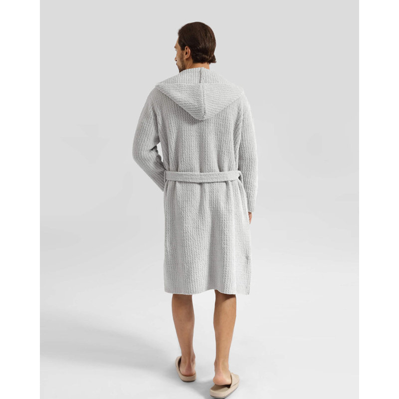 Ribbed Hooded Robe, XL, Cloud Gray