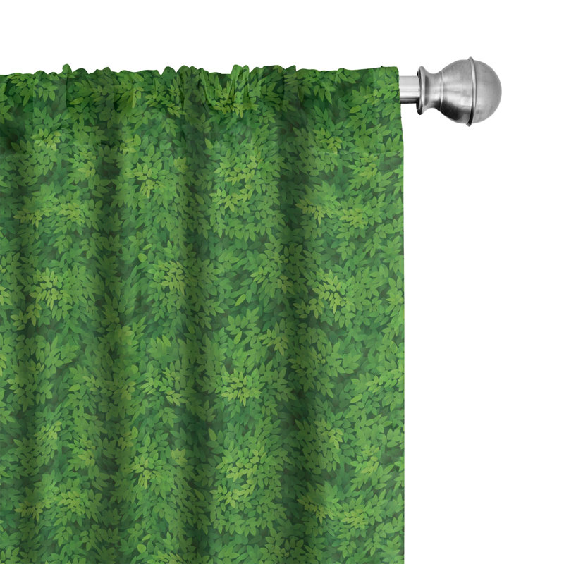 Fern Green Botanical Floral Semi-Sheer Rod Pocket Curtain Panels, 28" x 95"