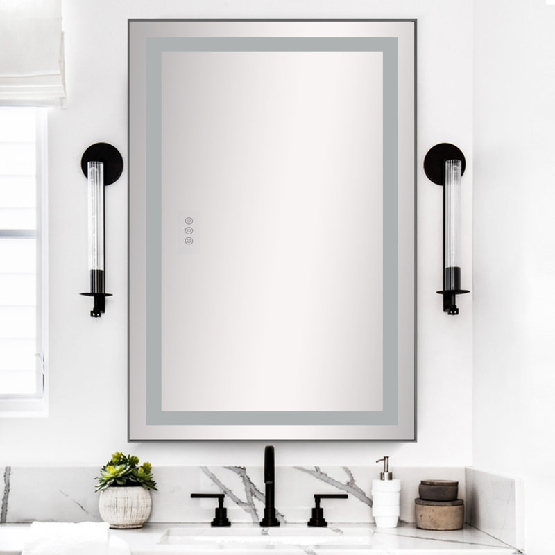 40"x24" Led Bathroom Vanity Mirror,backlit And Front Lit,multifunction,wall Mounted,gun Ash, 28" x 36" 