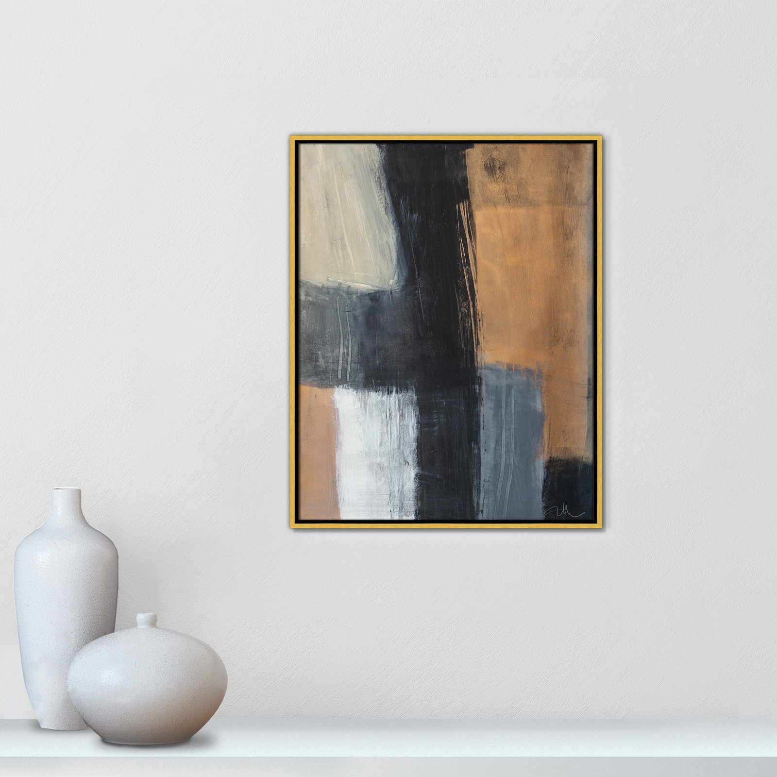 Calderon "Metallic Slate II" Print, Gold Floater Framed, No Mat, 29.5" H x 23.5" W x 2" D