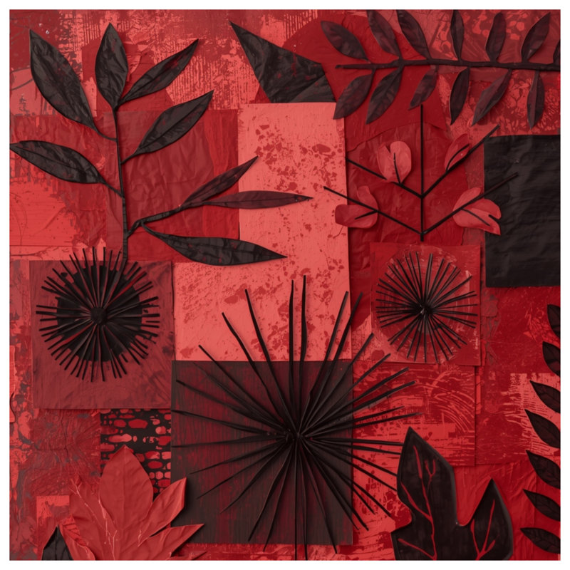 Red Black Leaf Collage Blankets, 60in W x 80in H