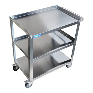 Stainless Steel. 3 Shelf Metal Utility Cart on Wheels with Handle