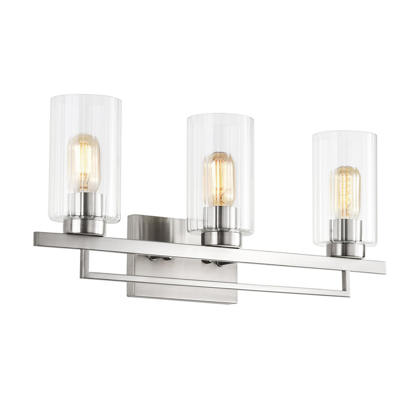 3-light Modern Vanity Light With Clear Beveled Glass Shades, Brushed Nickel