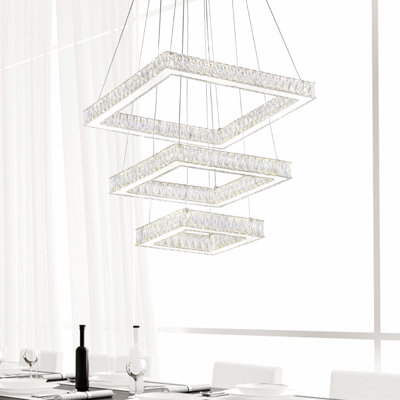 Lustre moderne en chrome à 3 niveaux de 21 po x 21 po - DEL intégrée - Hauteur de suspension réglable - Idéal pour le vestibule, l'escalier et la salle à manger