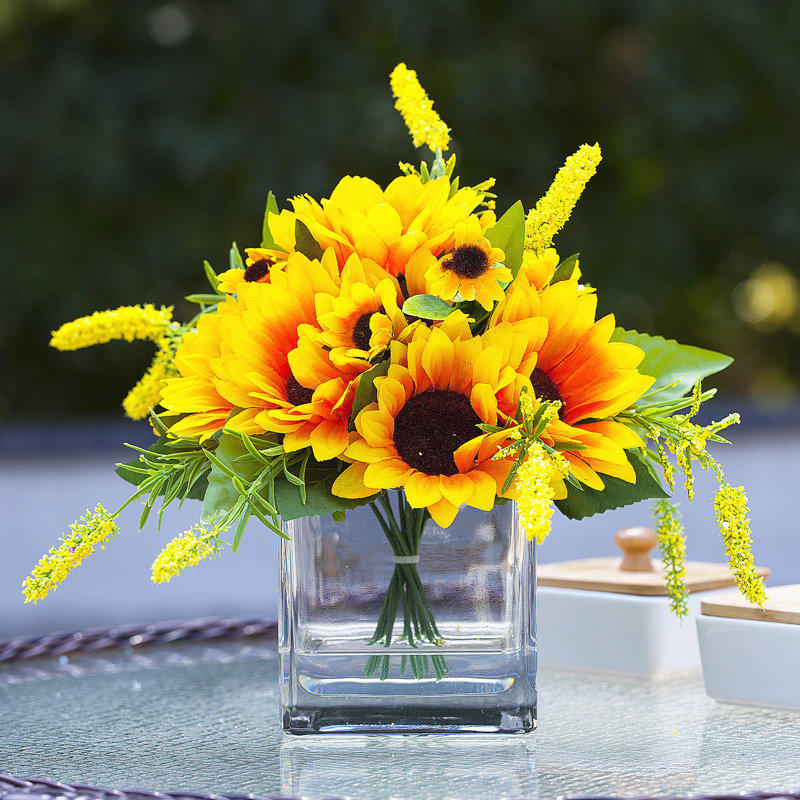 Faux Silk Sunflowers Arrangement in Vase