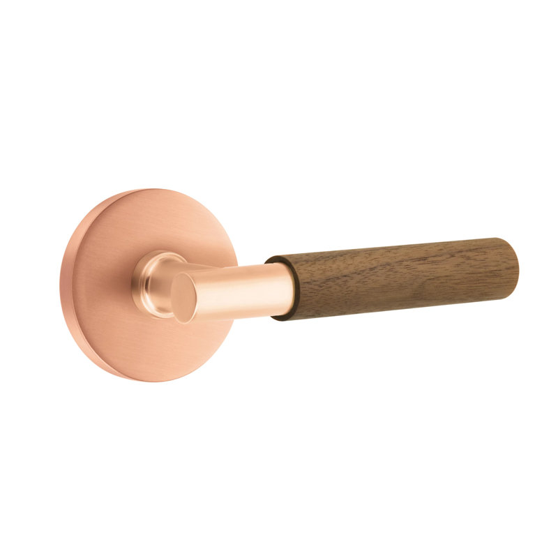 Ensemble de leviers de passage Emtek Select avec rosette à disque et tige en T, poignée en noyer foncé (CF), Gauche
