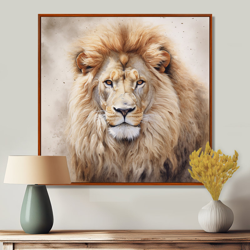 Fierce Lion II - Lion, art mural, H 16 po x l 16 po x P 1 po, Cadre flottant brun