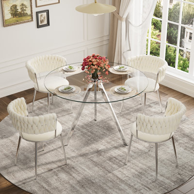 Modern Round Dining Set with Upholstery Dining Chair by House of Hampton