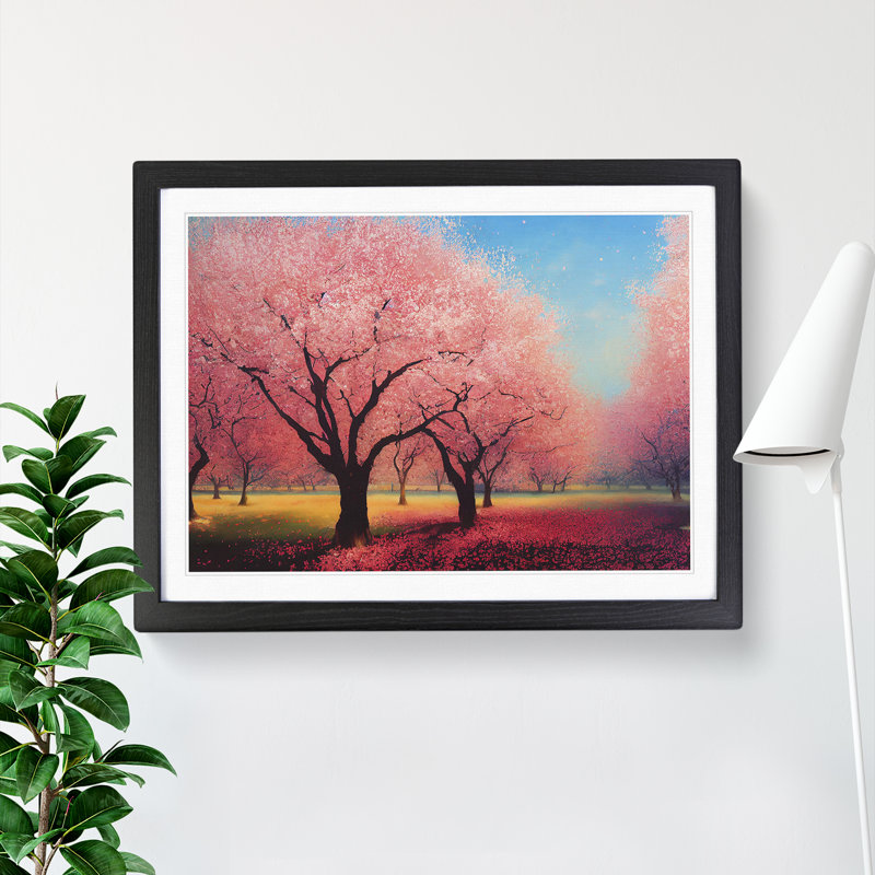 Bright Cherry Blossom Trees - Single Picture Frame Print, 34cm H x 46cm W x 2cm D, Black Framed